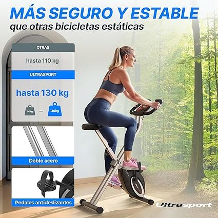Opiniones Ultrasport F-Bike - Bicicleta de entrenamiento plegable para casa con computadora integrada y sensores de pulso de mano.