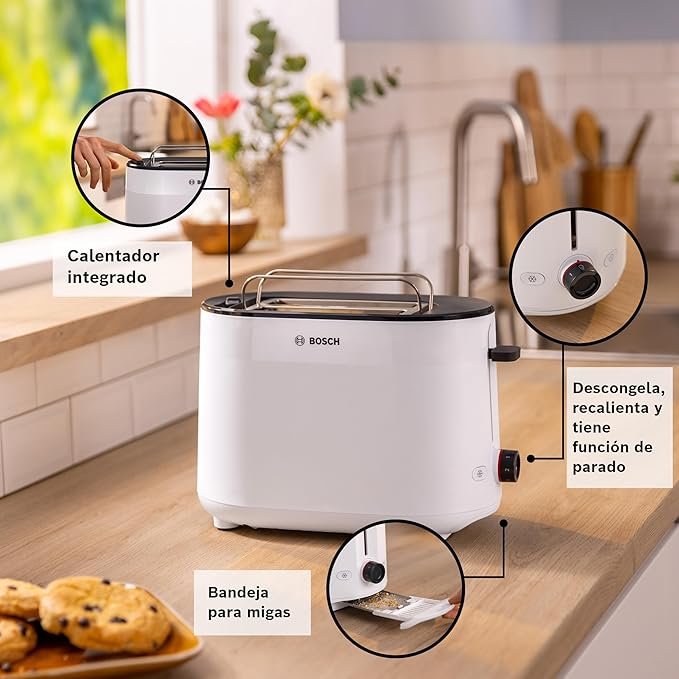 Opiniones Bosch - Tostadora MyMoment 2 ranuras Recalienta Descongela