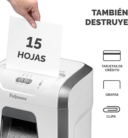 Fellowes Destructora de Papel 15C - Trituradora de Papel, Corte en Partículas, destruye hasta 12 Hojas - imagen del producto - Opiniones y Reseñas - Producto de alta calidad para destrucción segura de documentos. ¡Compra la tuya ahora!
