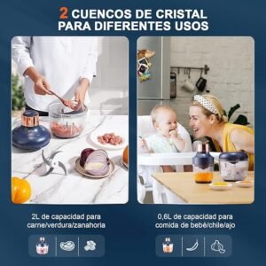 Opiniones Bear 0.6l+2L Picadora de Alimentos - Trituradora de Cocina Eléctrica - Clase de 2 Velocidades - Trituradora de 300w - Compra Ahora