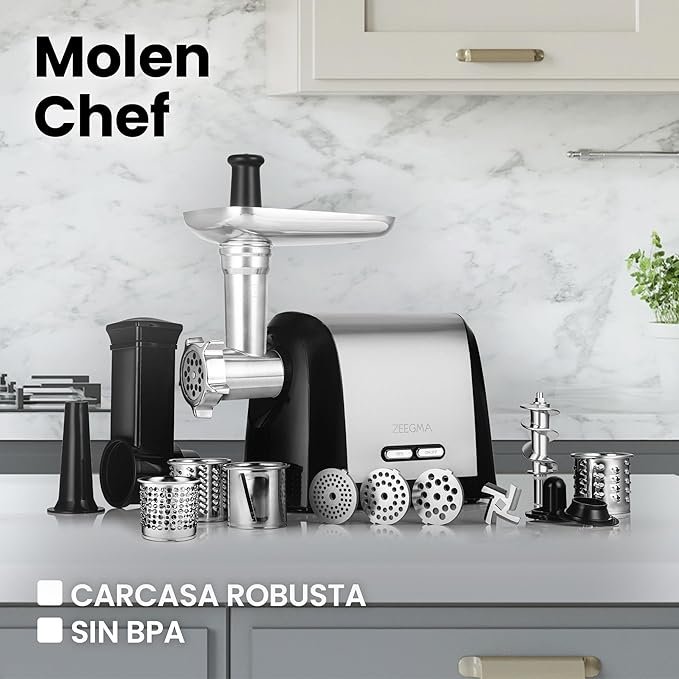 Picadora eléctrica de carne ZEEGMA Molen Chef 1900 W con 3 placas de molienda de acero inoxidable - Opiniones