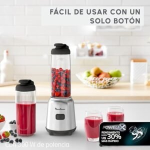 Opiniones Moulinex Mix & Move LM15FD - Batidora individual, batidora smoothie de 4 cuchillas con 2 recipientes portátiles de 600 ml.