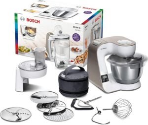 Opiniones Bosch - Robot de cocina con báscula, MUM 5, 1000 W, cuenco de acero inoxidable (3.9 L) - Imagen del producto con tecnología avanzada.